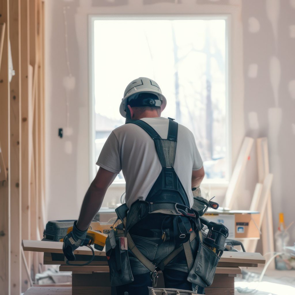 Ein Handwerker führt Holzarbeiten im Haus für Renovierung durch
